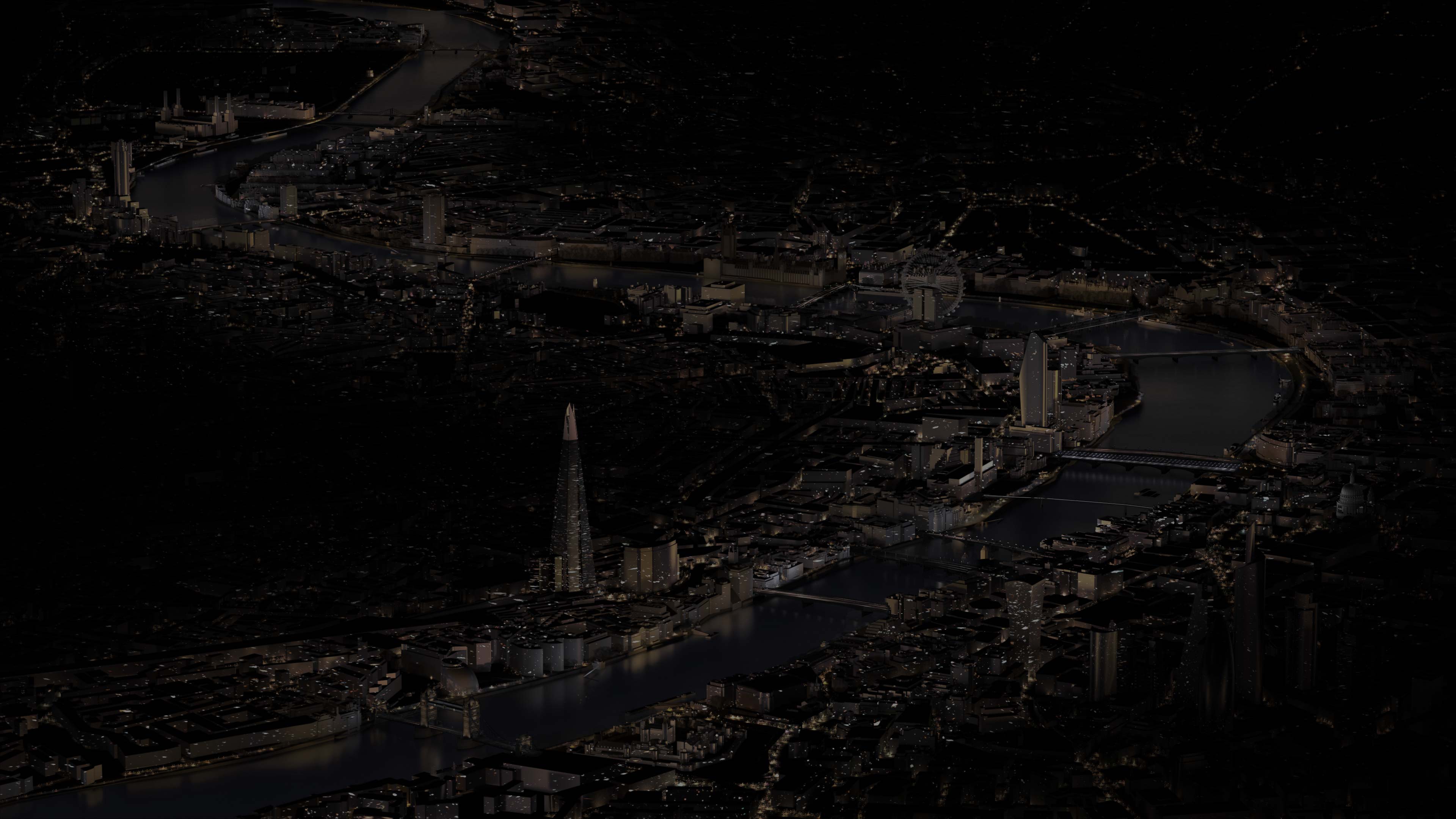 Aerial view of the 15 Illuminated River bridges, from Tower Bridge to Albert Bridge